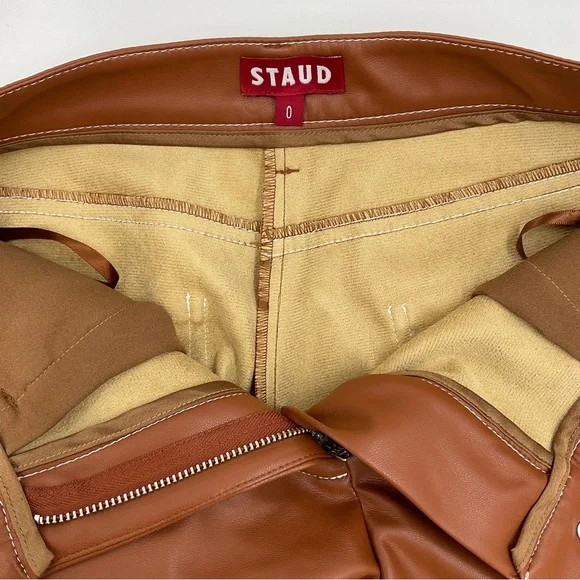 Staud NWOT Cropped Domino Vegan Leather Wide Leg Pant in Whiskey Size 0 - Picture 10 of 16